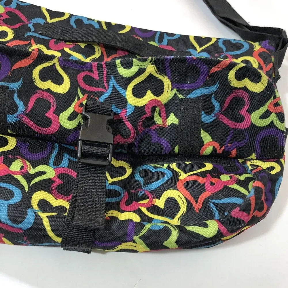 Yak Pak Black Brights Hearts Messenger Bag Bookbag Travel Shoulder Strap Bag